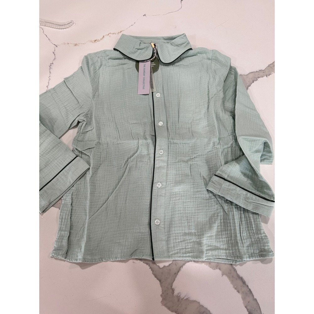 The‎ Sunday Collective Kids Sage Gauze Button Down Shirt Peter Pan Collar 12Y